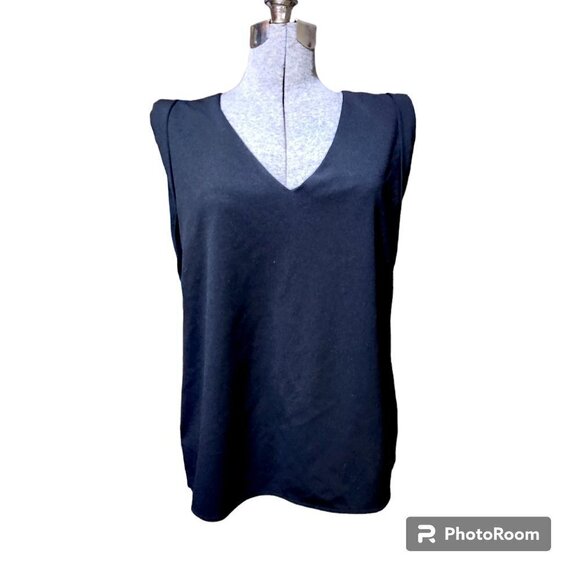 Banana Republic Blouse Womens V Neck Sleeveless Black Shirt Side Slits - Picture 3 of 9